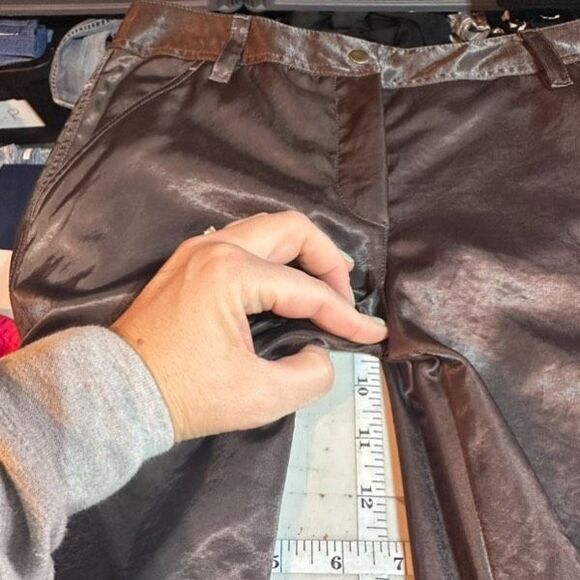 Y2K Express Cargo Floral Embroidered Wide Leg Pants Brown Size 4 Satin VTG - Picture 15 of 16